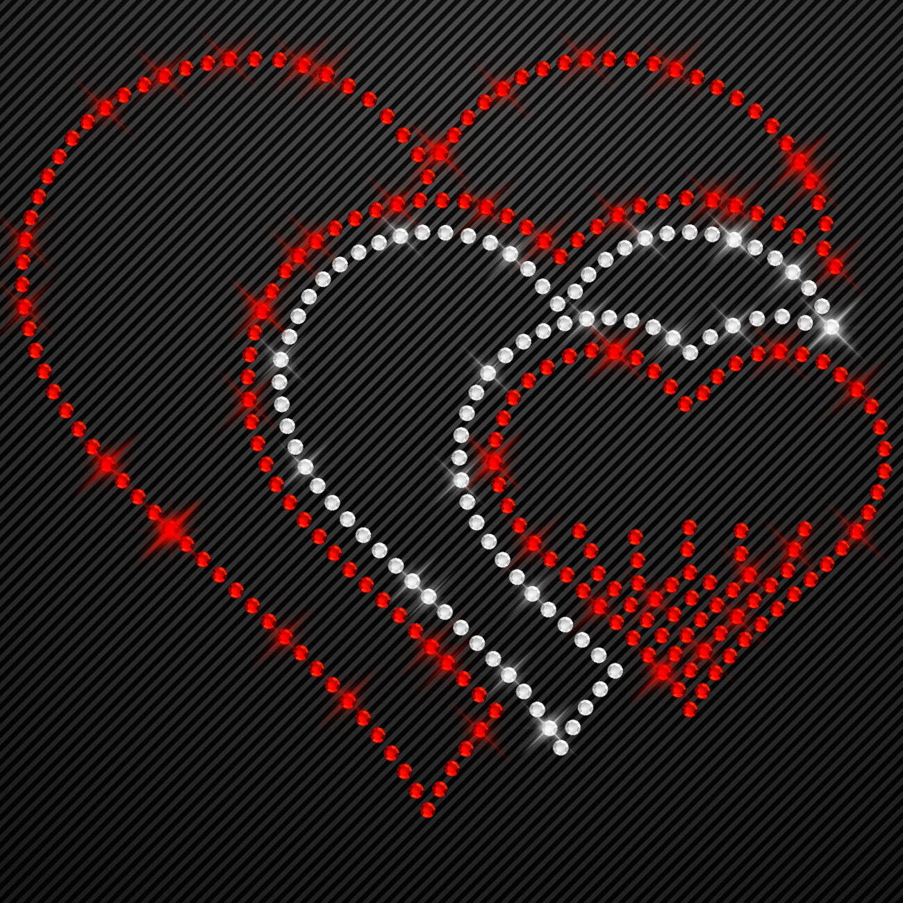 Strass Bügelbild Herzen zweifarbig Strassmotiv Herz zum Aufbügeln Aufbügler Bügelmotiv Glitzerbild Herzen rhinestone transfer Hearts Liebe