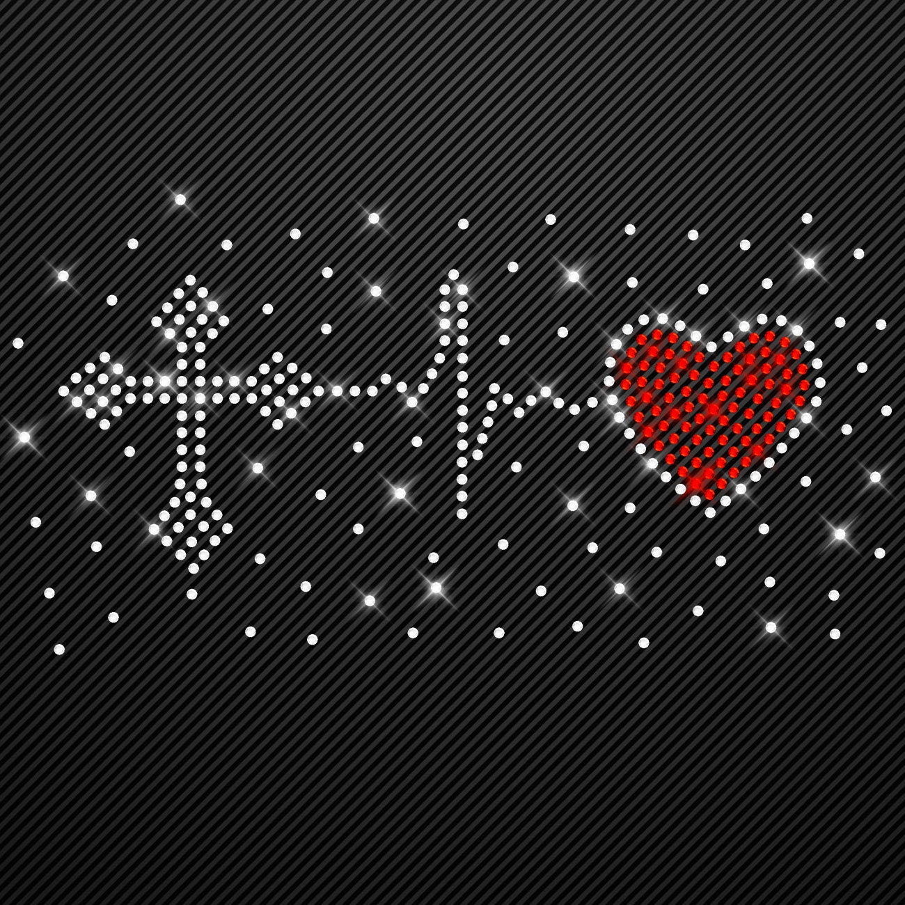 Strass Bügelbild Katze Pfote Kreuz auf Herzlinie zum Aufbügeln Aufbügler Bügelmotiv Glitzerbild rhinestone transfer EKG Heartbeat Auswahl