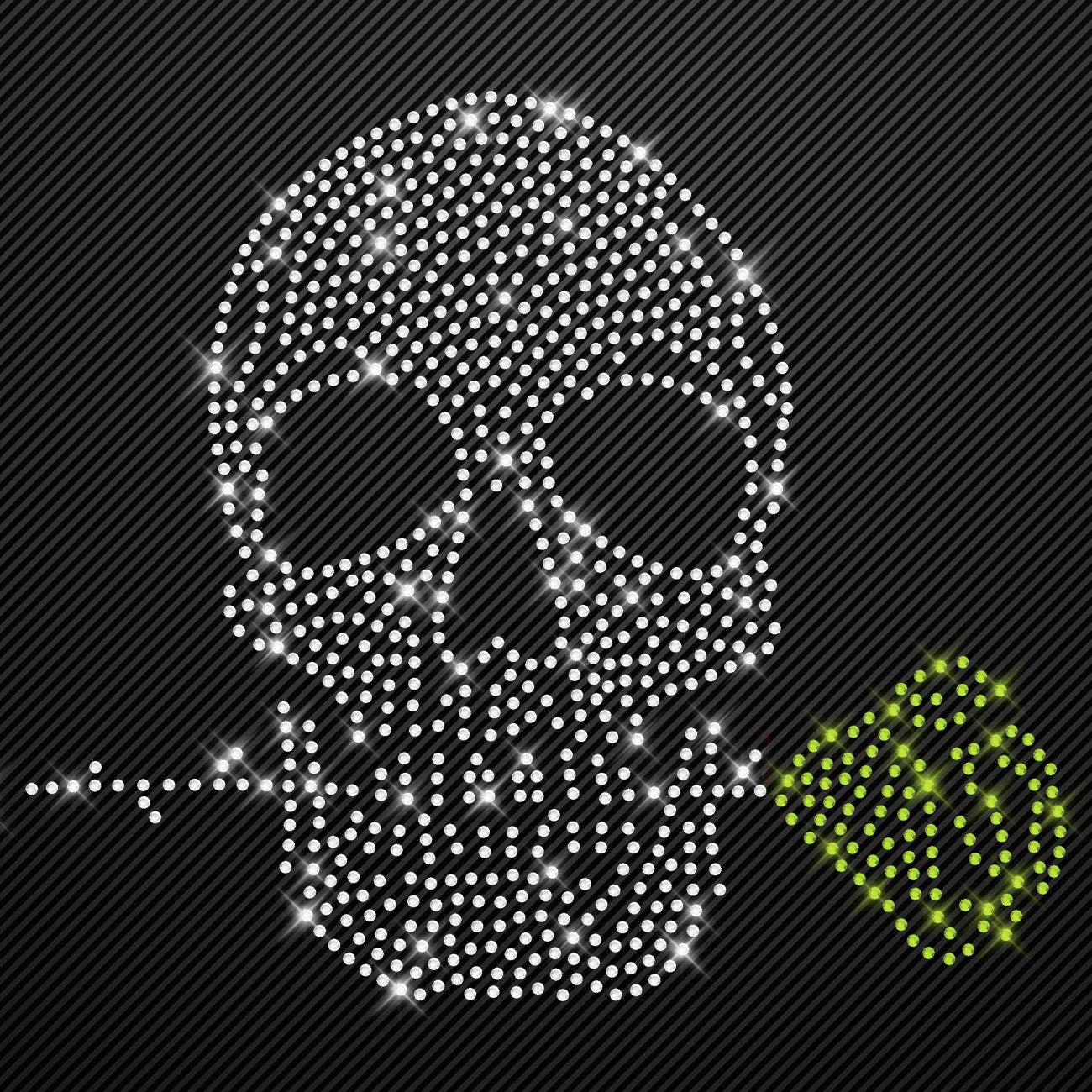 Strass Bügelbild Totenkopf mit Rose Strassmotiv zum Aufbügeln Aufbügler Skull Hotfix iron-on-rhinestone transfer Bügelmotiv kristall Schädel