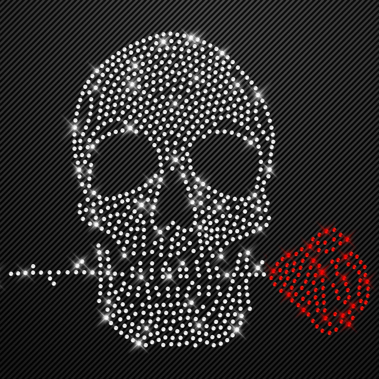 Strass Bügelbild Totenkopf mit Rose Strassmotiv zum Aufbügeln Aufbügler Skull Hotfix iron-on-rhinestone transfer Bügelmotiv kristall Schädel