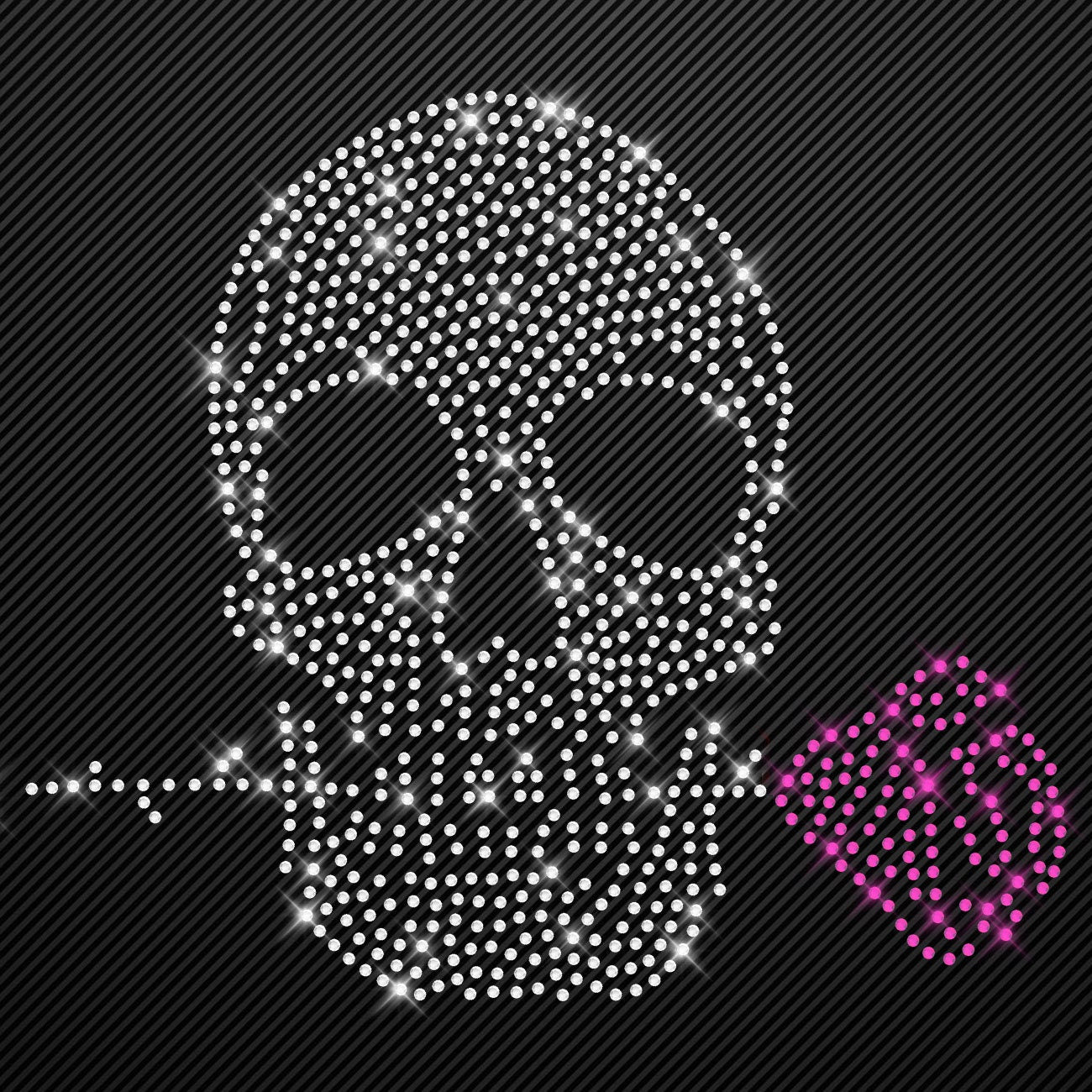 Strass Bügelbild Totenkopf mit Rose Strassmotiv zum Aufbügeln Aufbügler Skull Hotfix iron-on-rhinestone transfer Bügelmotiv kristall Schädel