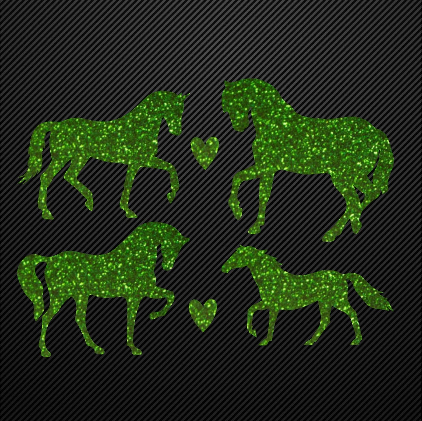 Glitzerdeals Bügelmotiv Pferde 4er Set Aufbügler Pferd und Herzen Glitzer Bügelbild Glitter Pferde Bügelmotiv Reiterin Glitzerbild Reiten
