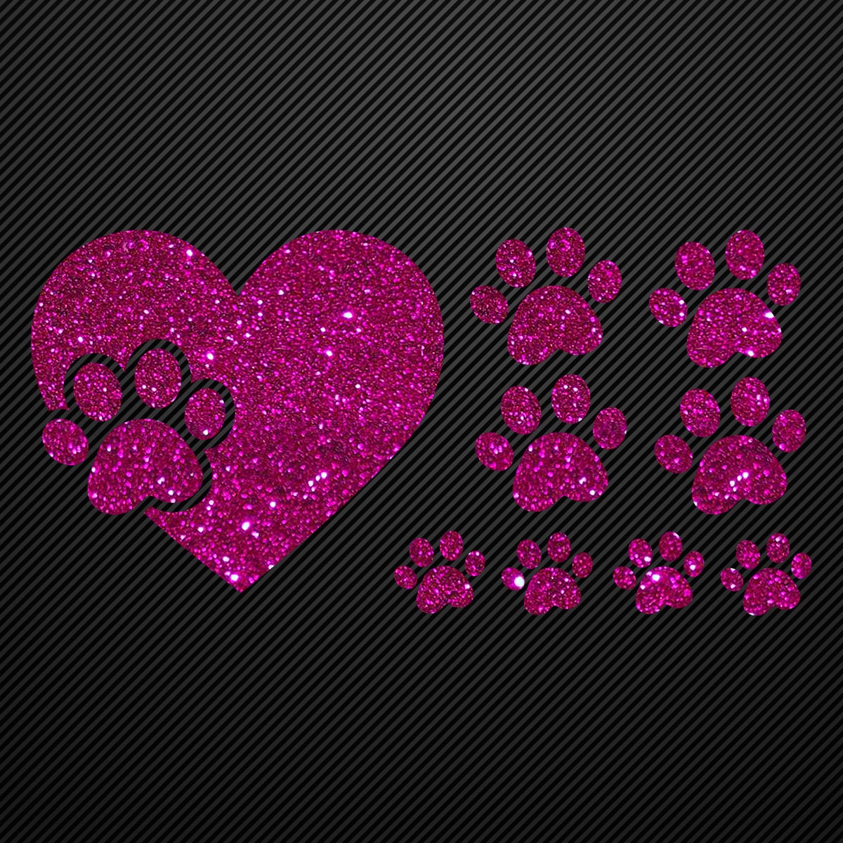 Glitzerdeals Bügelbild Glitzer Pfoten zum Aufbügeln Aufbügler Pfote im Herz Bügelmotiv Glitter Set Glitzerbild Bügelbilder mit Glitzer