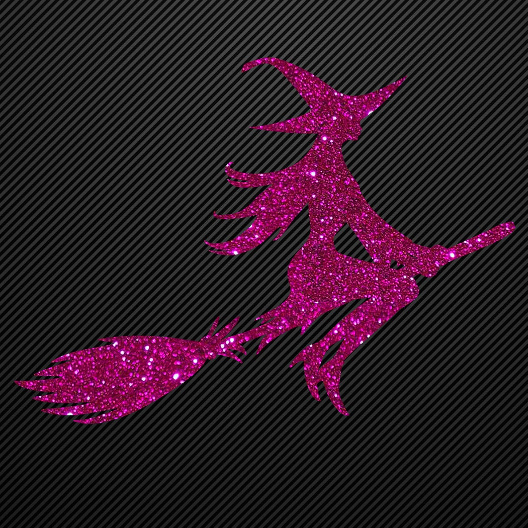 Glitzerdeals Bügelmotiv Hexe auf Besen Glitzer Aufbügler Skull Bügelbild Glitter Bügelmotiv Hexen Glitzerbild Hexe zum Aufbügeln