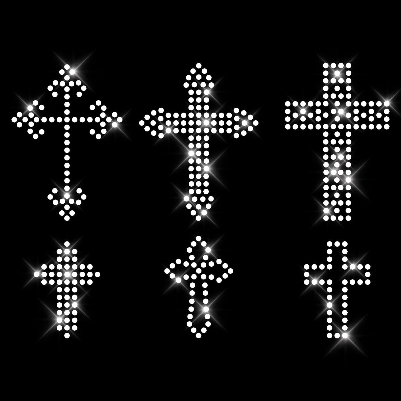 Glitzerdeals Bügelbild Strass Kreuz kleine Kreuze Set kristall Strassmotiv zum Aufbügeln Kreuz Bügelmotiv Kommunion Strass Aufbügler Kreuz