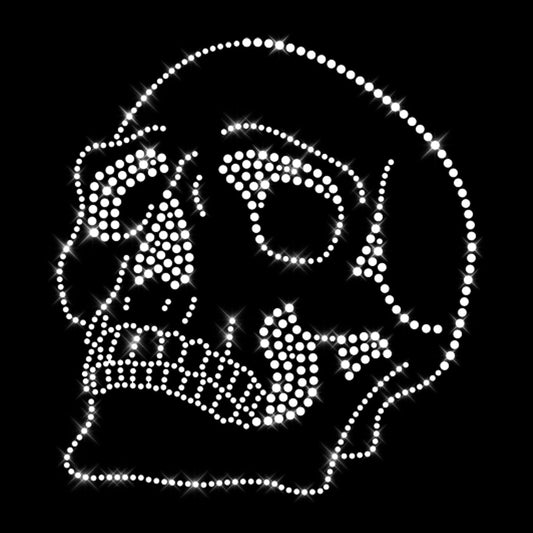 Glitzerdeals Bügelbilder Karneval Strass Totenkopf großer Schädel kristall Aufbügler für Textilien Totenkopf Bügelmotiv Skull Strass Bügelbild Totenkopf