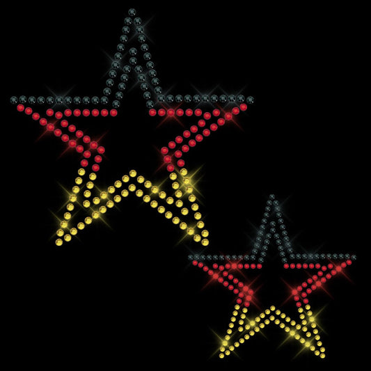 Glitzerdeals Bügelbild Strass Deutschland Sterne 2er Set EM WM 2024 Strassmotiv zum Aufbügeln Germany Bügelmotiv Flagge Strass Aufbügler Germany
