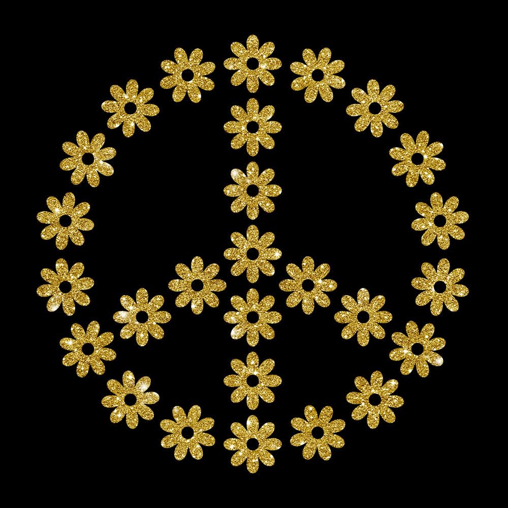 Glitzerdeals Bügelbilder Glitzer Peace Symbol Blumen Peacezeichen Aufbügler für Textilien Karneval Kostüm Peace Bügelflicken Peacezeichen Fasching Patch zum Aufbügeln Peace