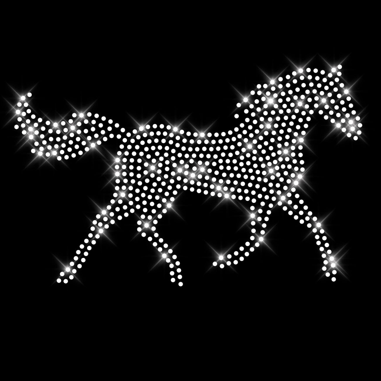 Glitzerdeals Bügelbilder Karneval Strass rennendes Pferd Silhouette Aufbügler für Textilien Pferd Bügelmotiv Mädchen Strass Bügelbild Pferd