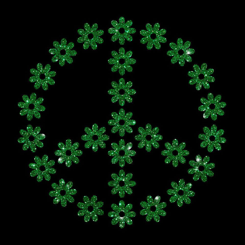 Glitzerdeals Bügelbilder Glitzer Peace Symbol Blumen Peacezeichen Aufbügler für Textilien Karneval Kostüm Peace Bügelflicken Peacezeichen Fasching Patch zum Aufbügeln Peace