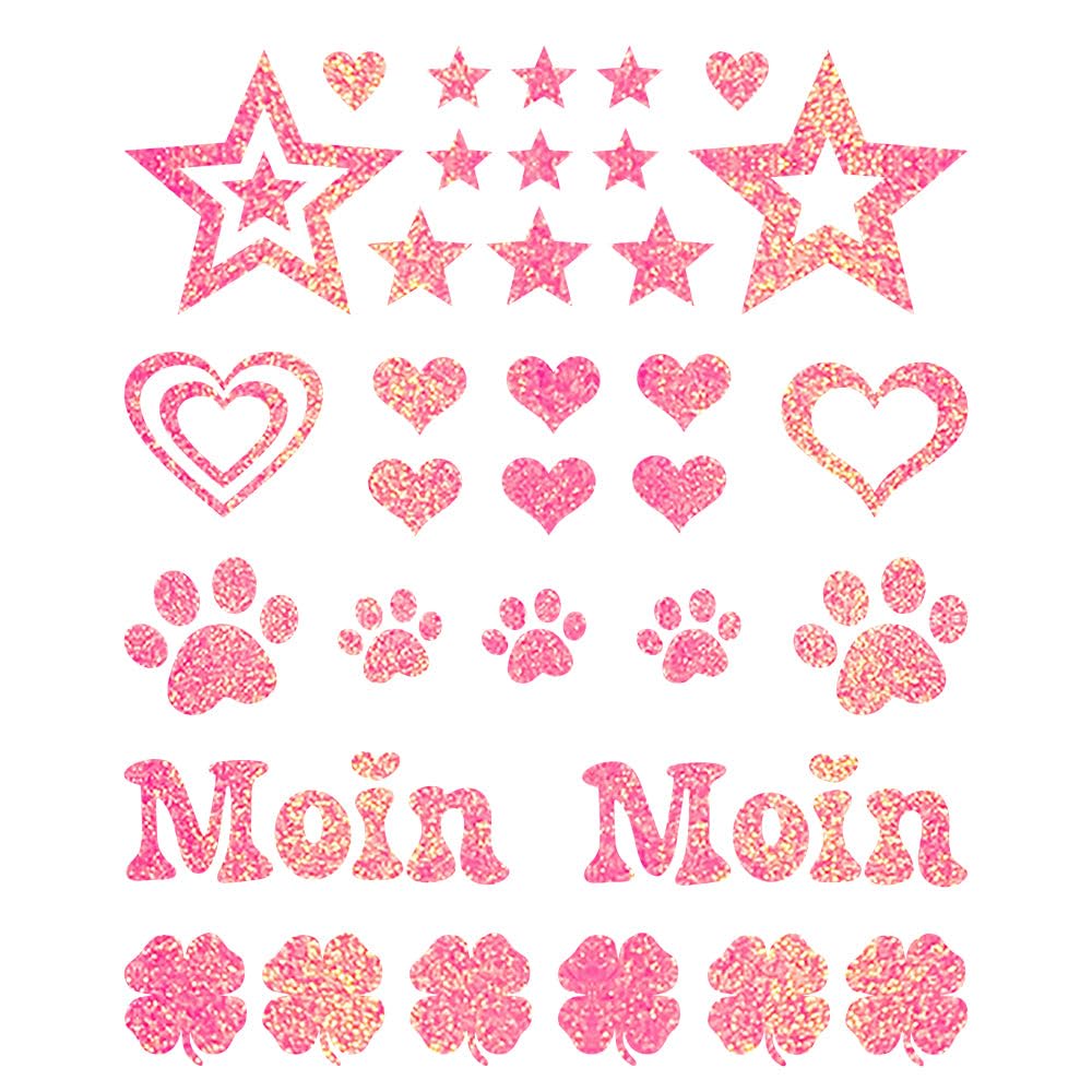 Glitzerdeals Bügelbilder Glitzer Herzen Sterne Moin Pfoten Kleeblatt Aufbügler für Textilien Karneval Kostüm Herzen Bügelflicken Sterne Fasching Patch zum Aufbügeln Herzen