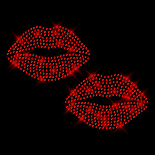 Glitzerdeals Bügelbild Strass Lippen 2er Set Kussmund Strassmotiv zum Aufbügeln Kussmund Bügelmotiv Lippen Strass Aufbügler Kussmund