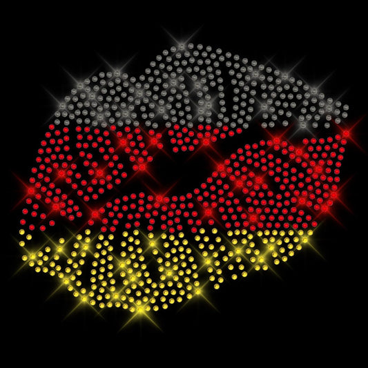 Glitzerdeals Bügelbild Strass Deutschland Strass Kussmund EM WM 2024 Strassmotiv zum Aufbügeln Fussball Bügelmotiv Soccer Strass Aufbügler Fussball