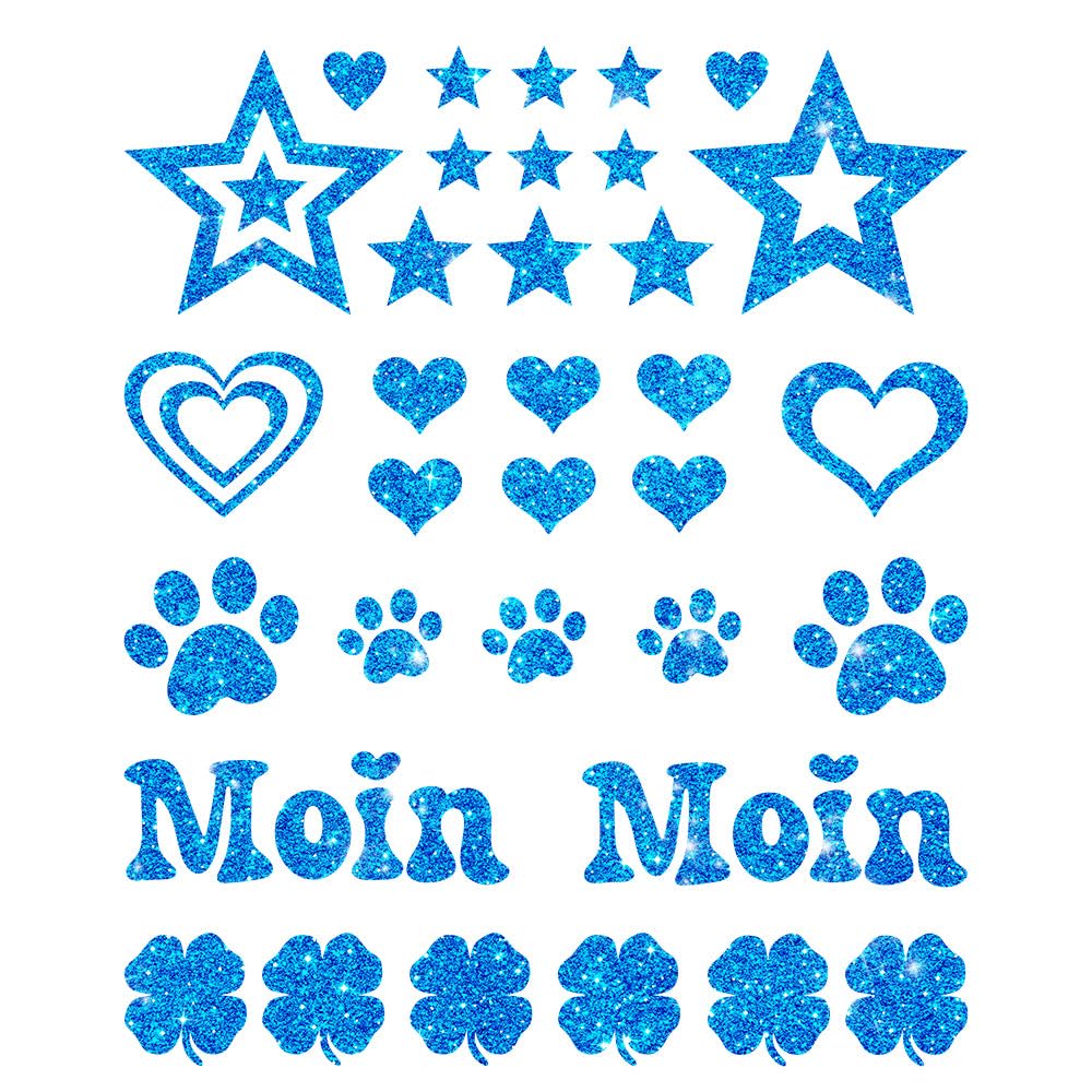 Glitzerdeals Bügelbilder Glitzer Herzen Sterne Moin Pfoten Kleeblatt Aufbügler für Textilien Karneval Kostüm Herzen Bügelflicken Sterne Fasching Patch zum Aufbügeln Herzen