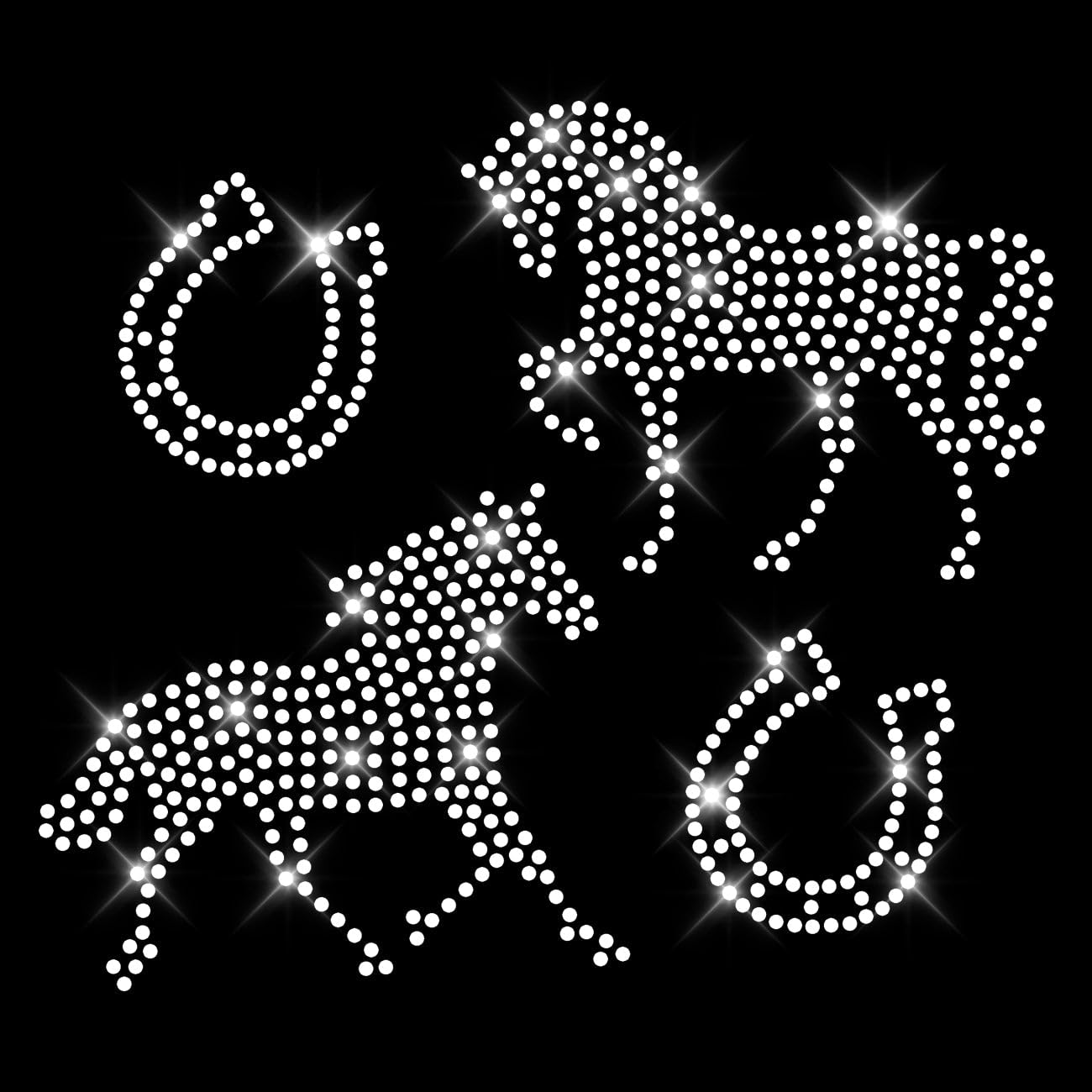 Glitzerdeals Bügelbilder Karneval Strass Pferde und Hufeisen Aufbügler für Textilien Pferd Bügelmotiv Hufeisen Strass Bügelbild Reiten