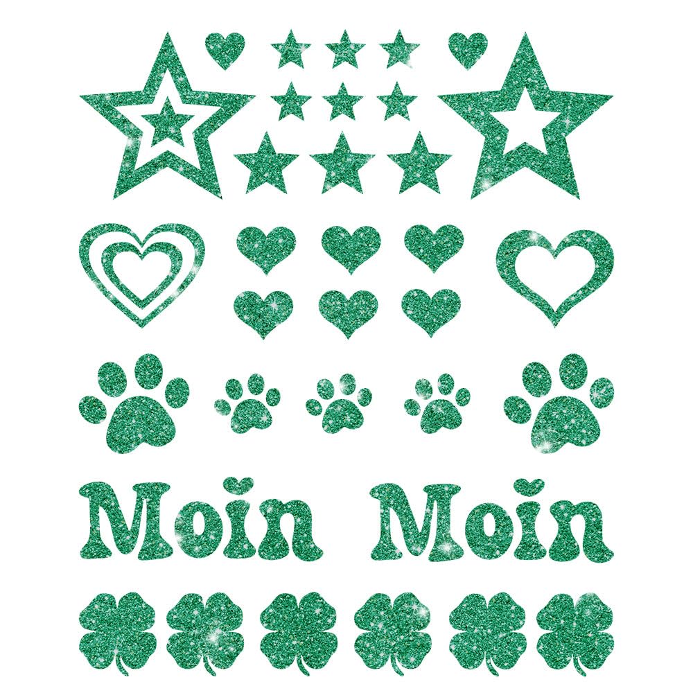 Glitzerdeals Bügelbilder Glitzer Herzen Sterne Moin Pfoten Kleeblatt Aufbügler für Textilien Karneval Kostüm Herzen Bügelflicken Sterne Fasching Patch zum Aufbügeln Herzen