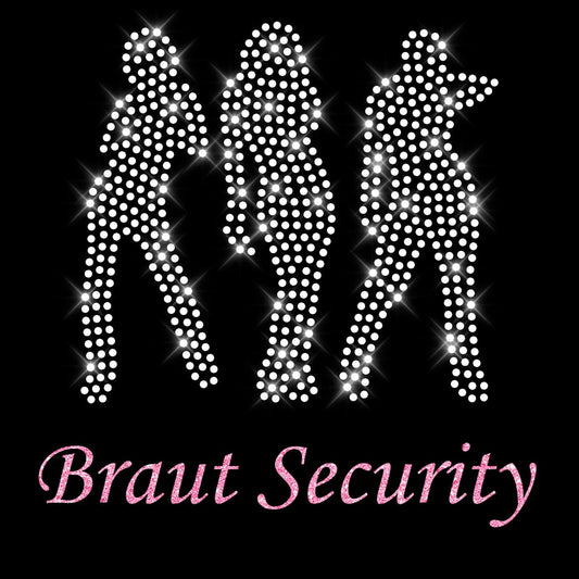Glitzerdeals Bügelbild Strass Braut Security Junggesellinnenabschied Strassmotiv zum Aufbügeln JGA Bügelmotiv Braut Security Strass Aufbügler JGA