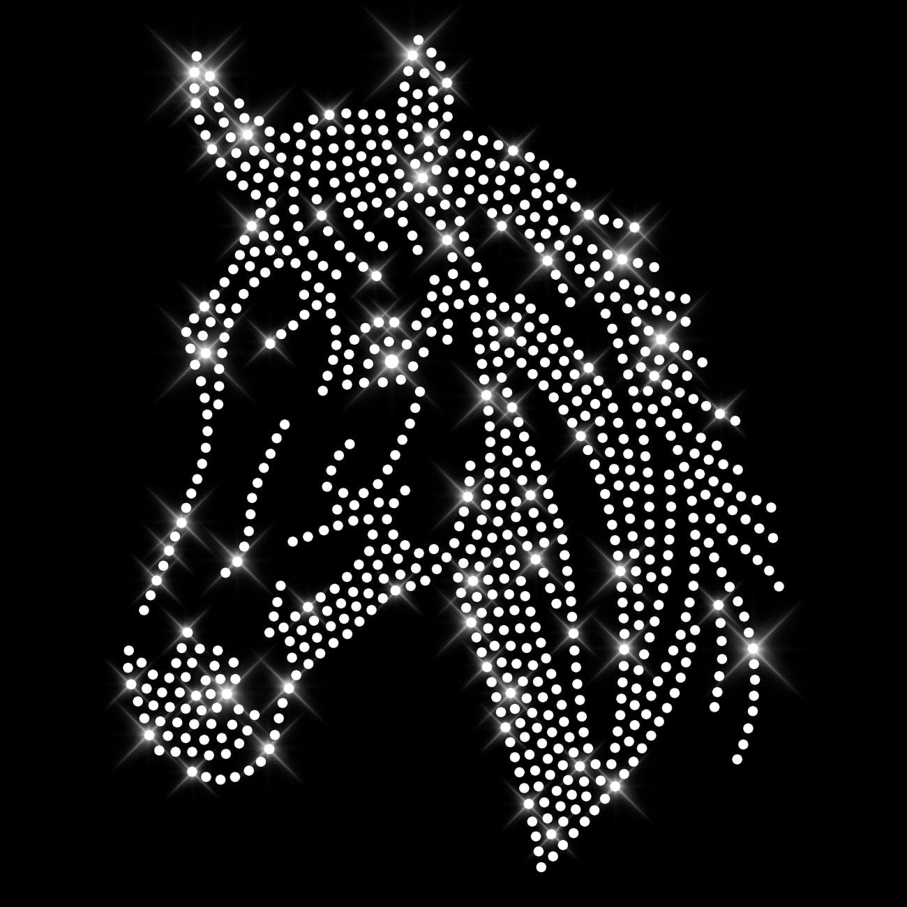 Glitzerdeals Bügelbild Strass Pferdekopf kristall Pferd Strassmotiv zum Aufbügeln Pferd Bügelmotiv Pferdekopf Strass Aufbügler Pferd