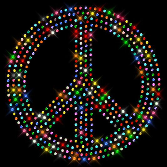 Glitzerdeals Bügelbild Strass Peace buntes Peacezeichen Strassmotiv zum Aufbügeln Symbol Bügelmotiv Strass Aufbügler