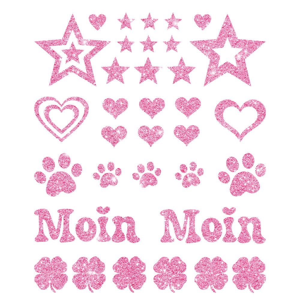 Glitzerdeals Bügelbilder Glitzer Herzen Sterne Moin Pfoten Kleeblatt Aufbügler für Textilien Karneval Kostüm Herzen Bügelflicken Sterne Fasching Patch zum Aufbügeln Herzen