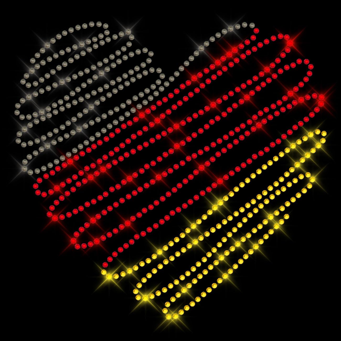Glitzerdeals Bügelbild Strass Deutschland Strass Herz schwarz rot gold Strassmotiv zum Aufbügeln Fussball Bügelmotiv Soccer Strass Aufbügler Fussball
