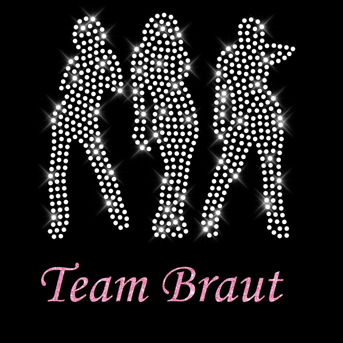 Glitzerdeals Bügelbild Strass Team Braut Junggesellinnenabschied Strassmotiv zum Aufbügeln JGA Bügelmotiv Braut Security Strass Aufbügler JGA