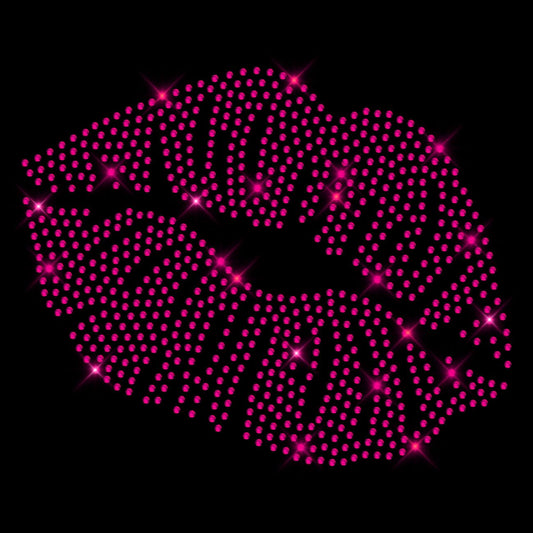 Glitzerdeals Bügelbild für Textilien aus Strass Lippen Kussmund Mund Strassmotiv zum Aufbügeln Bügelmotiv Strass Aufbügler Lippen