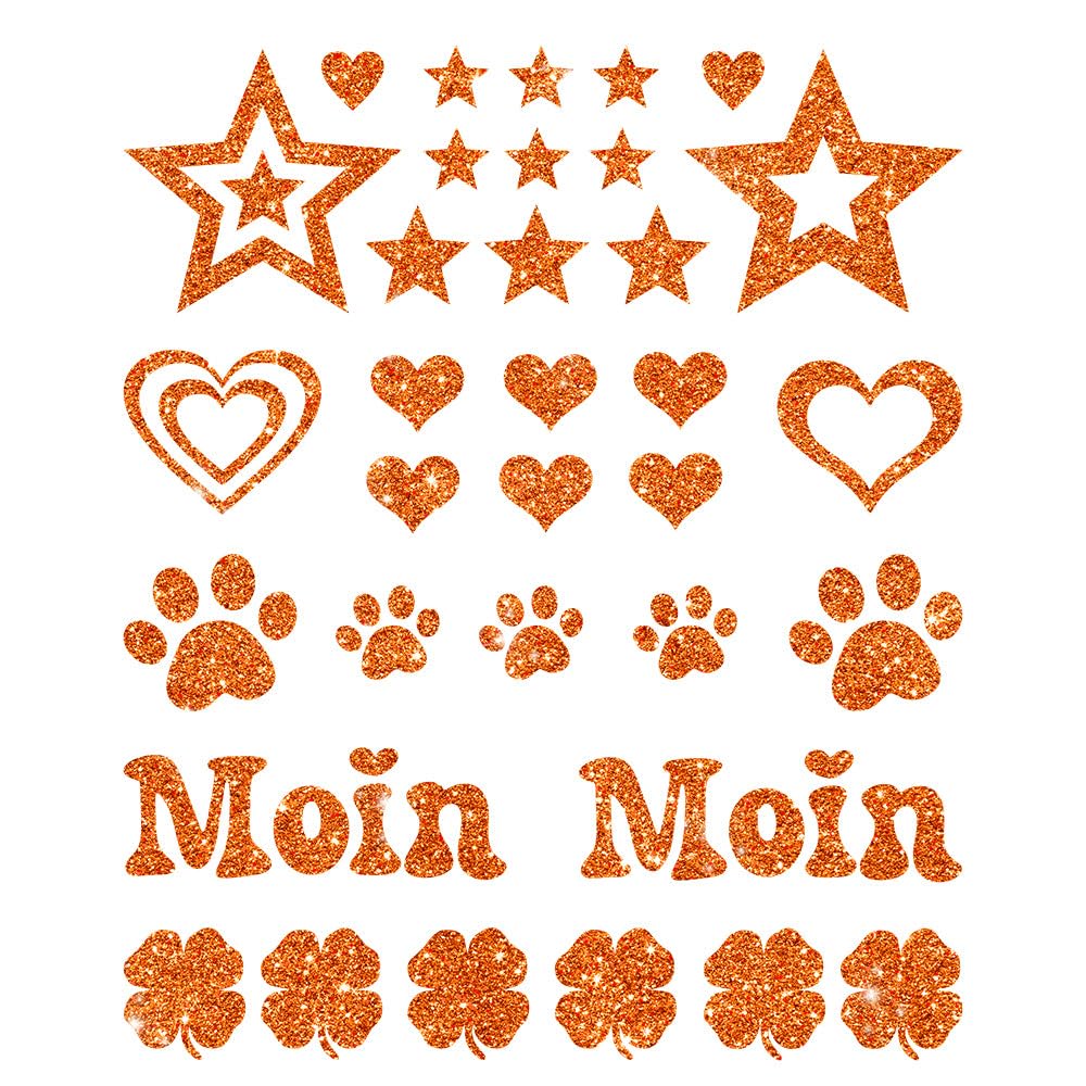 Glitzerdeals Bügelbilder Glitzer Herzen Sterne Moin Pfoten Kleeblatt Aufbügler für Textilien Karneval Kostüm Herzen Bügelflicken Sterne Fasching Patch zum Aufbügeln Herzen