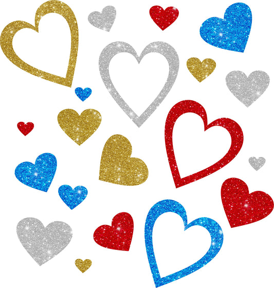 Glitzerdeals Bügelbilder Glitzer Herzen Set bunt 20 Herzen Aufbügler für Textilien Karneval Kostüm 4 x 5 Herzen Bügelflicken Fasching Patch zum Aufbügeln Karneval Fasching