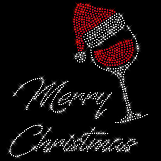 Glitzerdeals Bügelbild Strass Weihnachten Merry Christmas mit Weinglas Strassmotiv zum Aufbügeln Weihnachten Bügelmotiv Merry Christmas Strass Aufbügler Weihnachten
