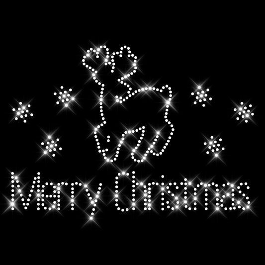 Glitzerdeals Bügelbild Strass Weihnachten Rentier mit Merry Christmas Schriftzug Strassmotiv zum Aufbügeln Weihnachten Bügelmotiv Hirsch Strass Aufbügler Weihnachten