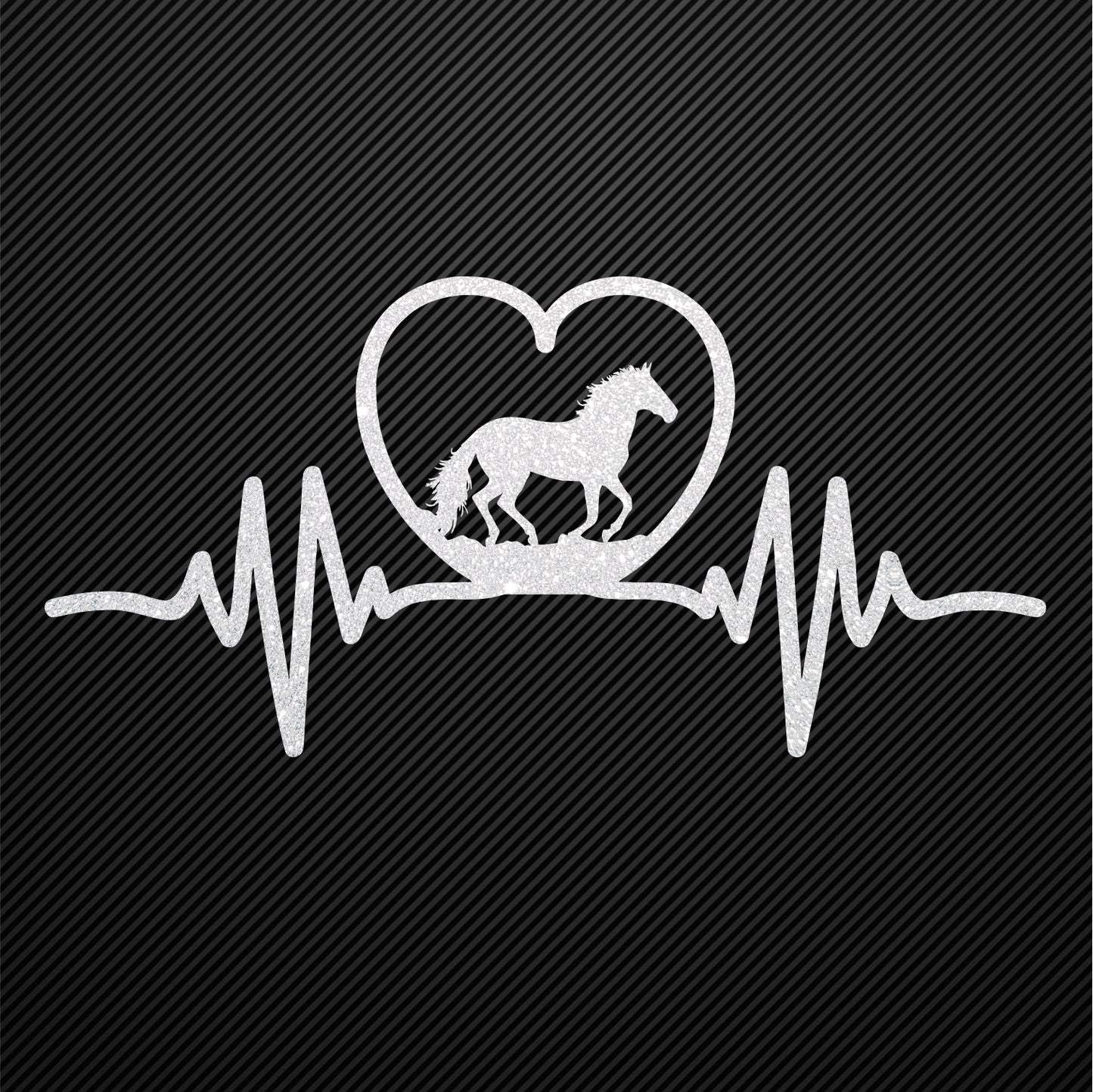 Glitzerdeals Bügelbild Pferd auf Herzlinie Aufbügler Pferd Glitzer Bügelmotiv Glitter Pferde Reiterin Glitzerbild Reiten EKG Herzschlag