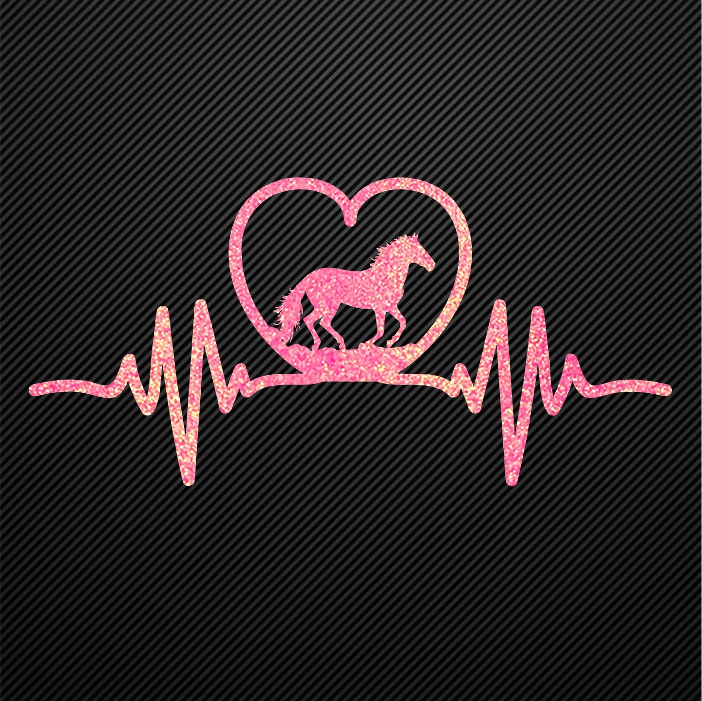 Glitzerdeals Bügelbild Pferd auf Herzlinie Aufbügler Pferd Glitzer Bügelmotiv Glitter Pferde Reiterin Glitzerbild Reiten EKG Herzschlag