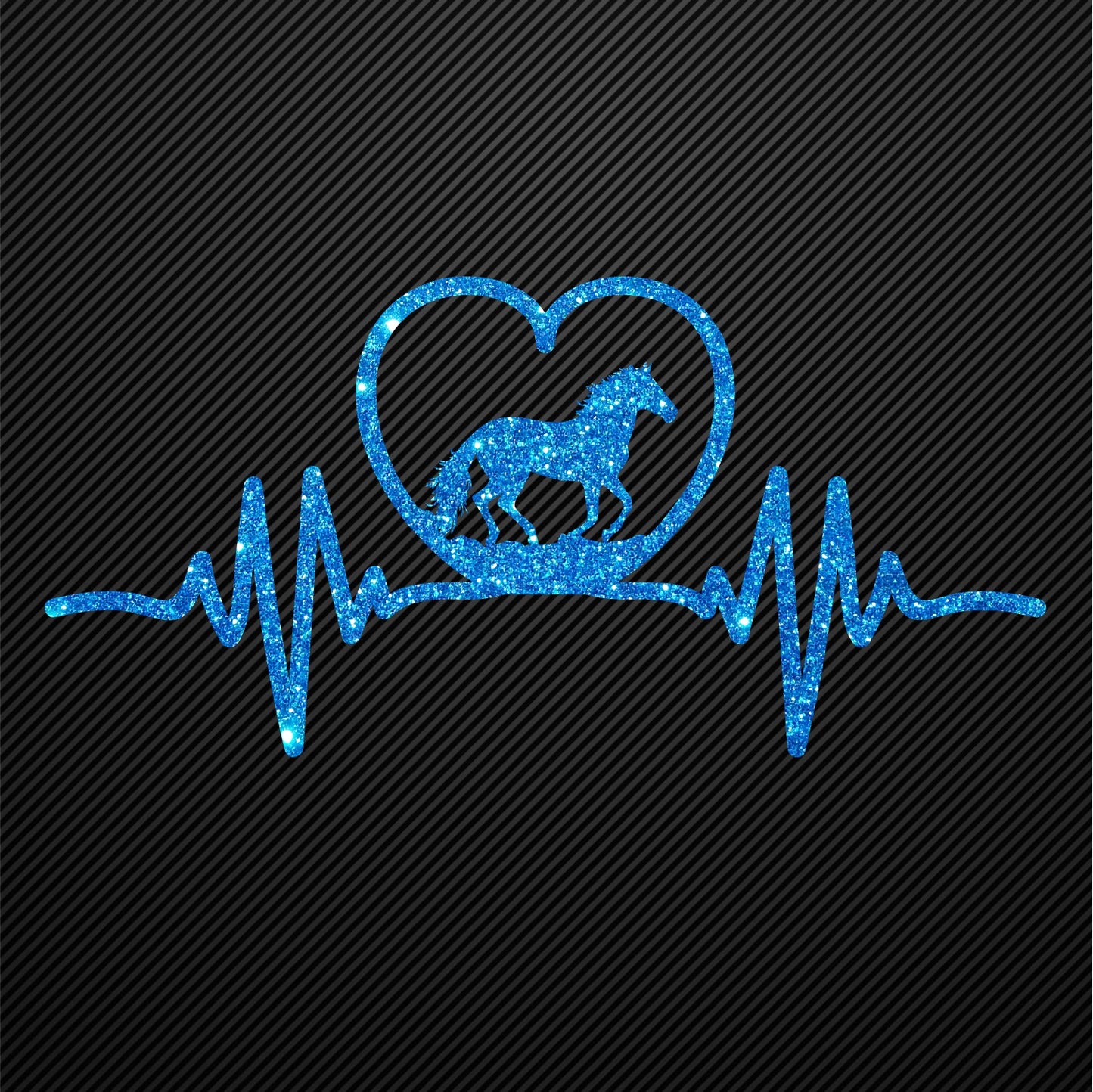 Glitzerdeals Bügelbild Pferd auf Herzlinie Aufbügler Pferd Glitzer Bügelmotiv Glitter Pferde Reiterin Glitzerbild Reiten EKG Herzschlag