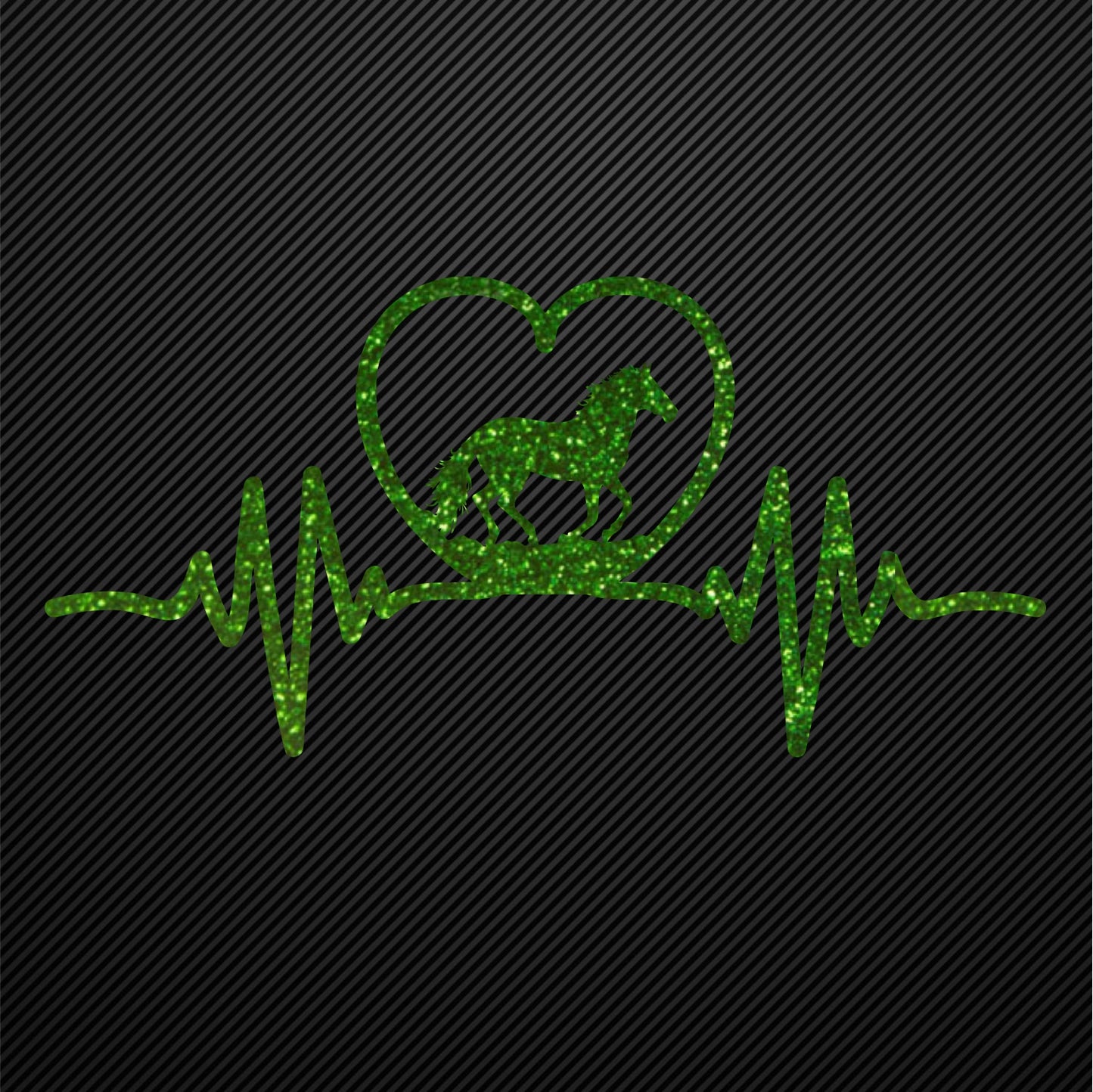 Glitzerdeals Bügelbild Pferd auf Herzlinie Aufbügler Pferd Glitzer Bügelmotiv Glitter Pferde Reiterin Glitzerbild Reiten EKG Herzschlag