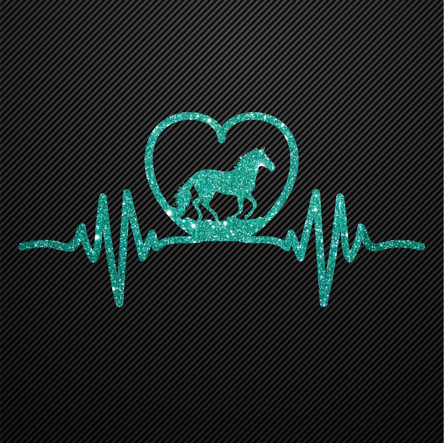 Glitzerdeals Bügelbild Pferd auf Herzlinie Aufbügler Pferd Glitzer Bügelmotiv Glitter Pferde Reiterin Glitzerbild Reiten EKG Herzschlag