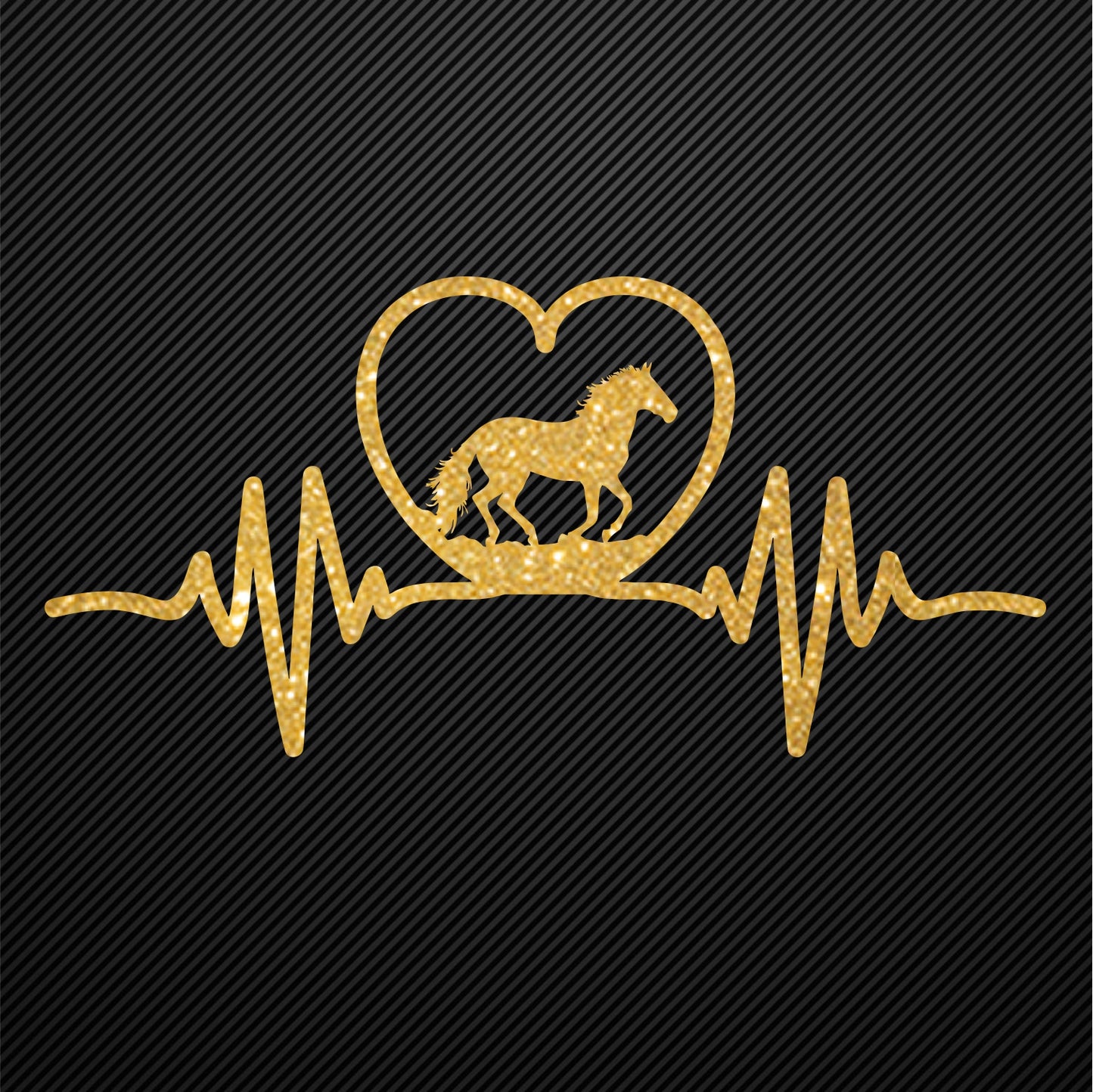 Glitzerdeals Bügelbild Pferd auf Herzlinie Aufbügler Pferd Glitzer Bügelmotiv Glitter Pferde Reiterin Glitzerbild Reiten EKG Herzschlag