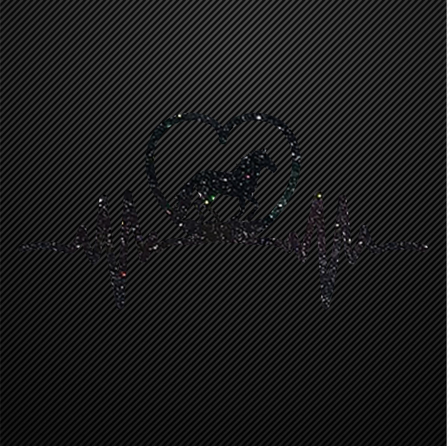 Glitzerdeals Bügelbild Pferd auf Herzlinie Aufbügler Pferd Glitzer Bügelmotiv Glitter Pferde Reiterin Glitzerbild Reiten EKG Herzschlag