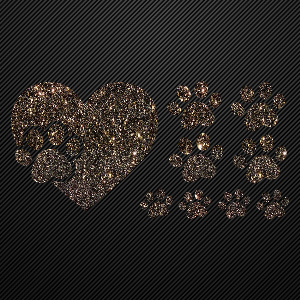 Glitzerdeals Bügelbild Glitzer Pfoten zum Aufbügeln Aufbügler Pfote im Herz Bügelmotiv Glitter Set Glitzerbild Bügelbilder mit Glitzer