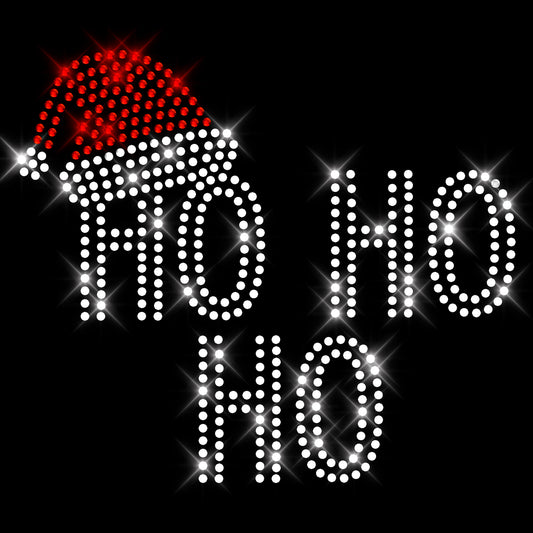 Glitzerdeals Bügelbild Strass Weihnachten Ho Ho Ho Strass Schriftzug mit Weihnachtsmütze Hohoho Strassmotiv zum Aufbügeln Weihnachten Bügelmotiv Merry Christmas Strass Aufbügler Weihnachten