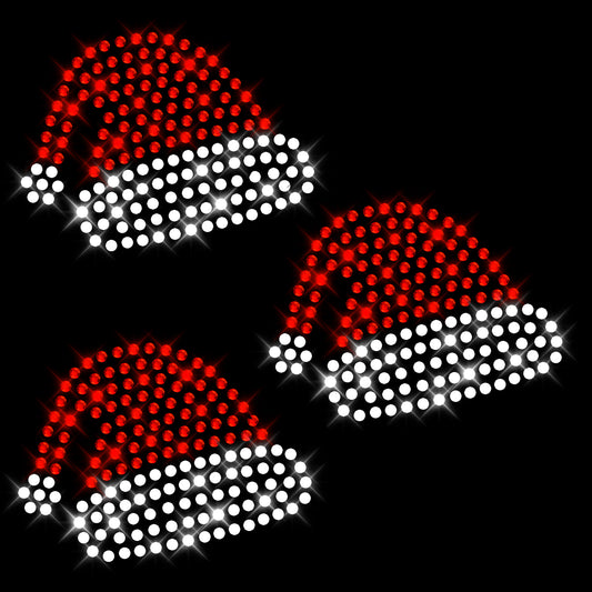 Glitzerdeals Bügelbild Strass Weihnachtsmütze Santa 3er Set Weihnachtsmotiv Strassmotiv zum Aufbügeln Weihnachten Bügelmotiv Weihnachtsmütze Strass Aufbügler Weihnachten