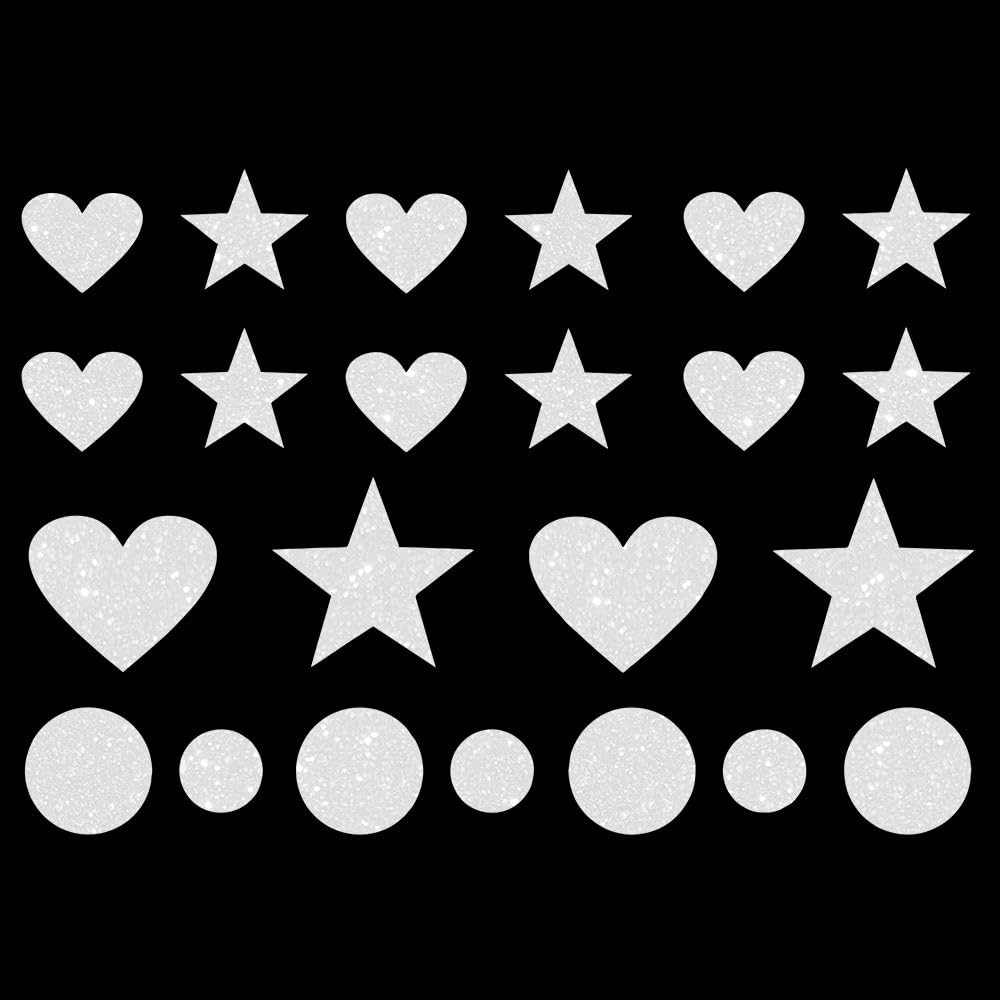 Glitzerdeals Bügelbild Glitzer Herzen Sterne Punkte Karneval Glitzer Glitzerbild zum Aufbügeln Herzen Glitzerflex Sterne Bling Aufbügler Herzen