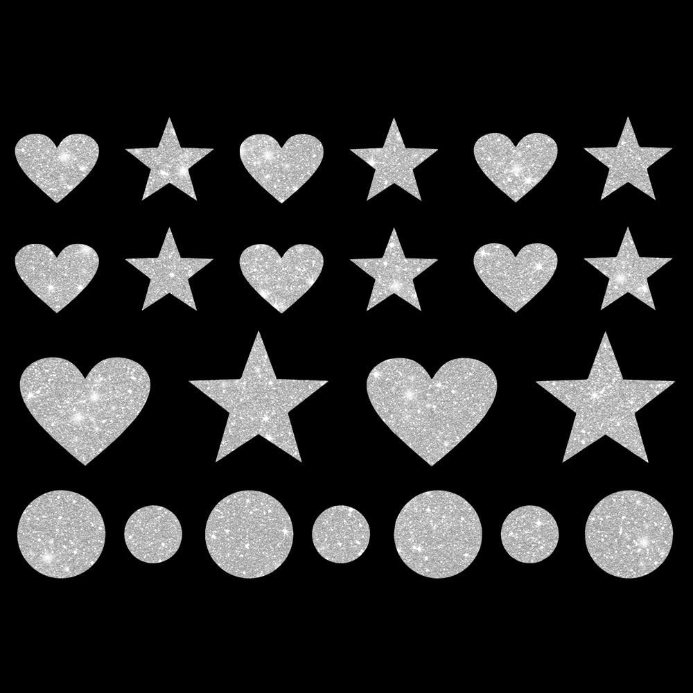 Glitzerdeals Bügelbild Glitzer Herzen Sterne Punkte Karneval Glitzer Glitzerbild zum Aufbügeln Herzen Glitzerflex Sterne Bling Aufbügler Herzen