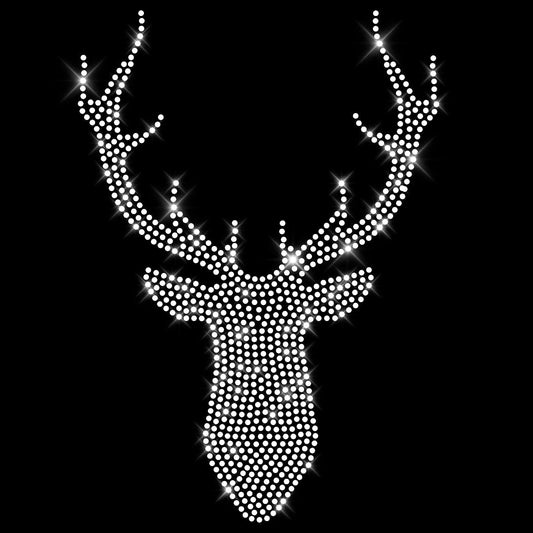 Glitzerdeals Bügelbild aus Strass Oktoberfest Hirsch kristall große Silhouette Glitzerbild zum Aufbügeln Hirsch Strassmotiv Hirschkopf Aufbügler Glitzer Hirsch