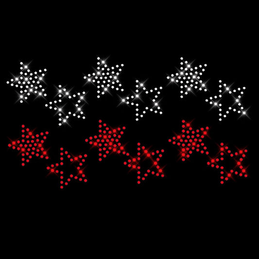 Glitzerdeals Bügelbild Strass Sterne kristall und rot Set Stern 12 Strassmotiv zum Aufbügeln Stern Bügelmotiv Sterne Strass Aufbügler Stern