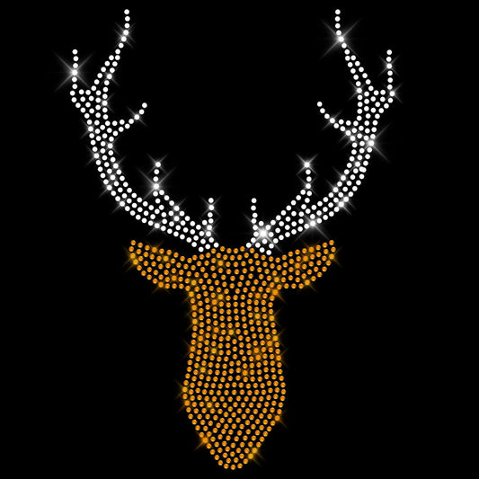 Glitzerdeals Bügelbild aus Strass Oktoberfest Hirsch zweifarbig große Silhouette Glitzerbild zum Aufbügeln Hirsch Strassmotiv Hirschkopf Aufbügler Glitzer Hirsch