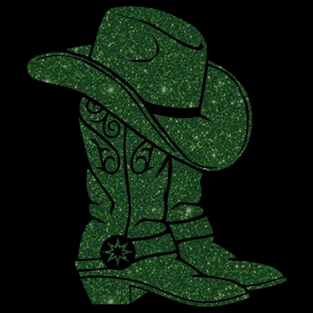 Glitzerdeals Bügelbild Glitzer Line Dance Cowboystiefel Glitzerbild zum Aufbügeln Line Dance Glitzerflex Cowboyhut Bling Aufbügler Line Dance