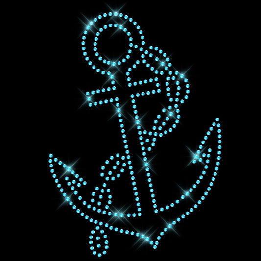 Glitzerdeals Bügelbild Strass Anker hellblau Strassmotiv zum Aufbügeln Anker Bügelmotiv maritim Strass Aufbügler Anker