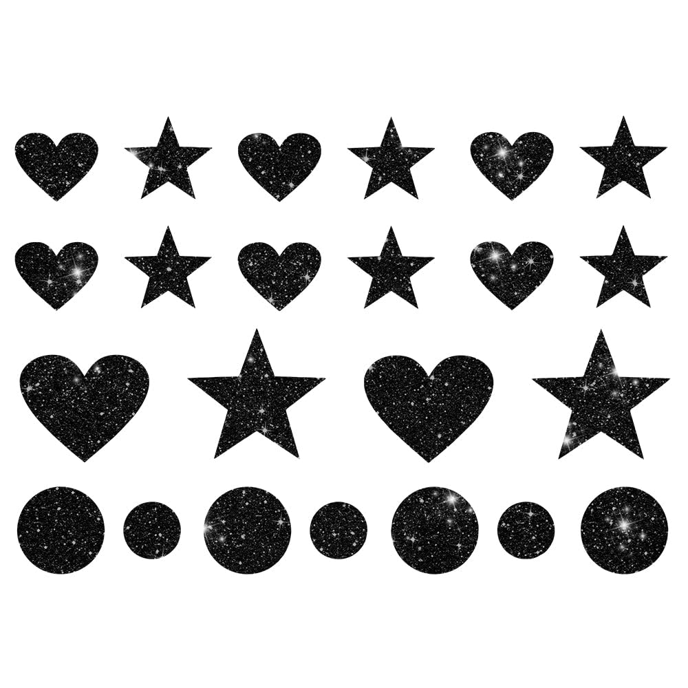 Glitzerdeals Bügelbild Glitzer Herzen Sterne Punkte Karneval Glitzer Glitzerbild zum Aufbügeln Herzen Glitzerflex Sterne Bling Aufbügler Herzen