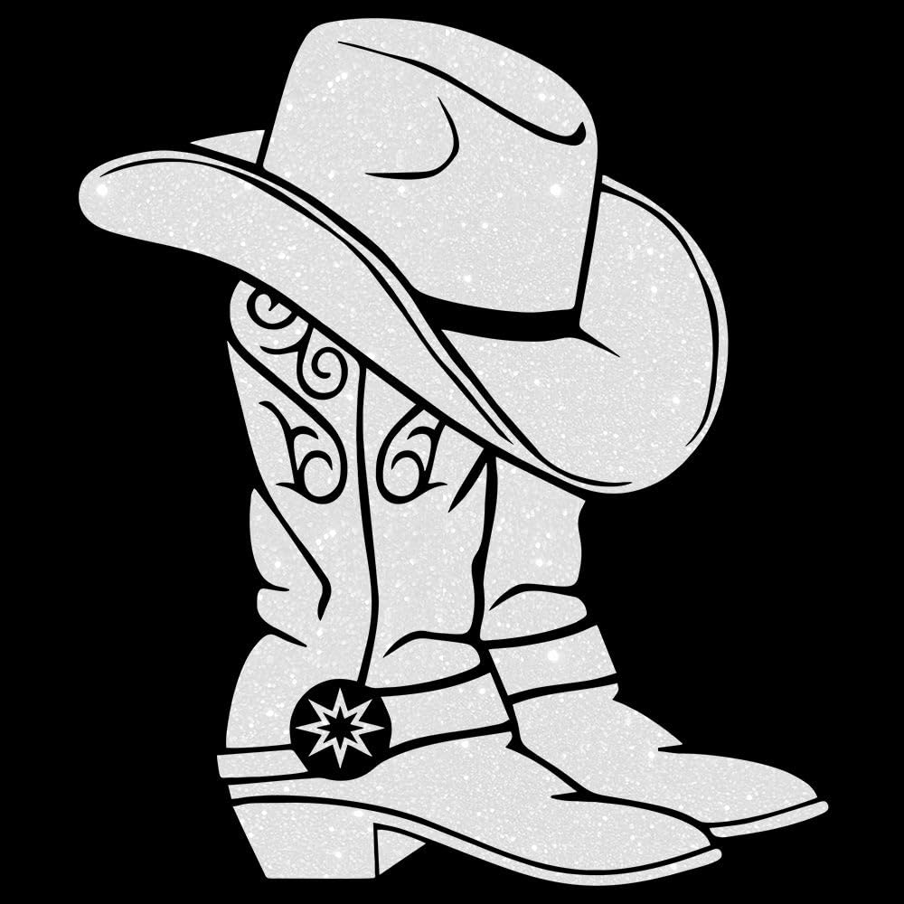 Glitzerdeals Bügelbild Glitzer Line Dance Cowboystiefel Glitzerbild zum Aufbügeln Line Dance Glitzerflex Cowboyhut Bling Aufbügler Line Dance